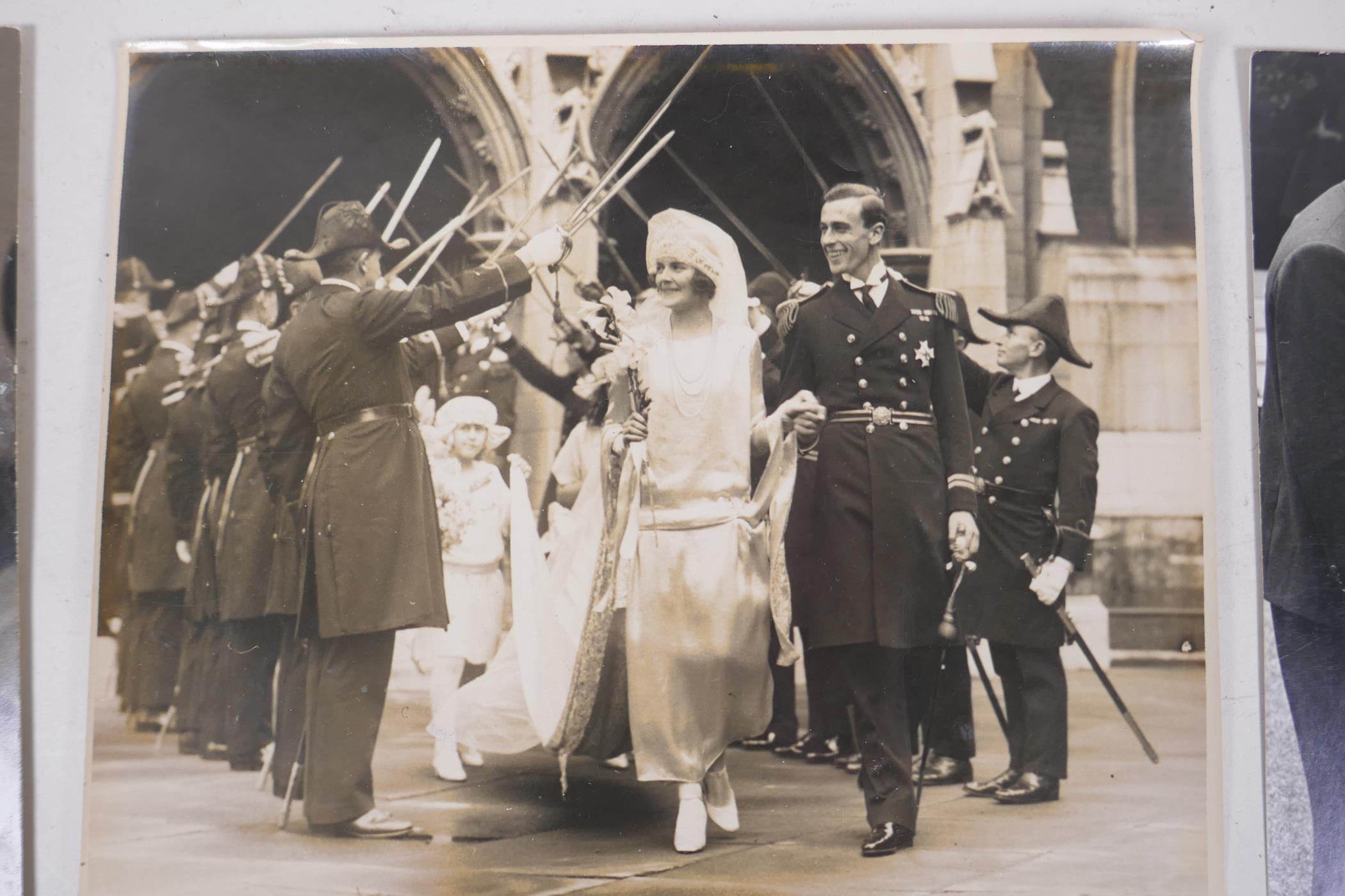 Five photographs of royalty including the weddings of Queen Elizabeth II, and Lord Mountbatten, - Image 3 of 6