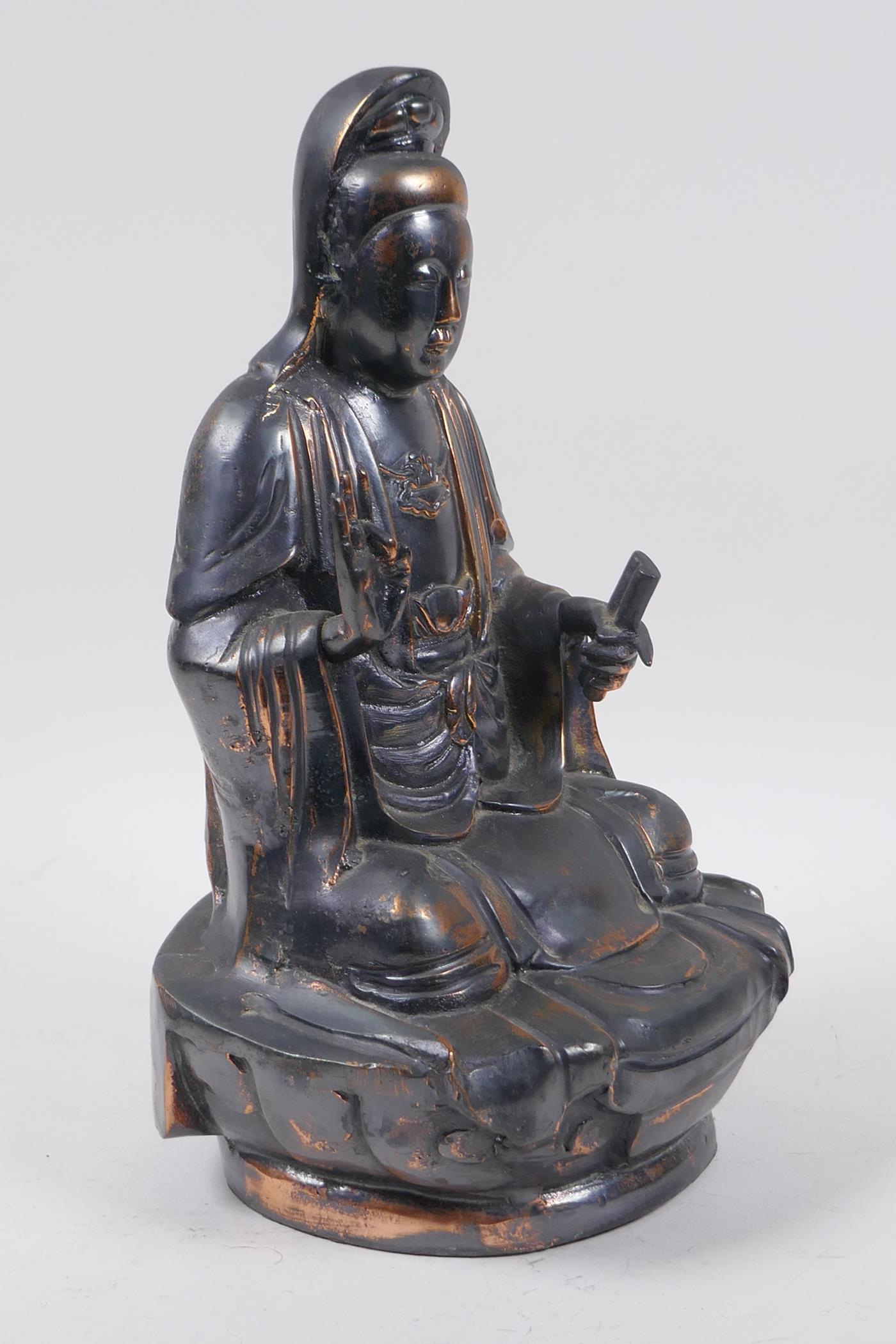 A Chinese patinated copper figure of Quan Yin, 28cm high - Image 3 of 5