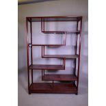 A Chinese rosewood open shelf, 123 x 36 x 192cm