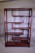 A Chinese rosewood open shelf, 123 x 36 x 192cm