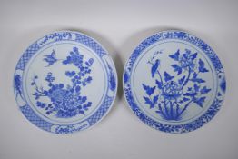 A C19th Chinese blue and white porcelain cabinet plate decorated with butterflies and flowers, and