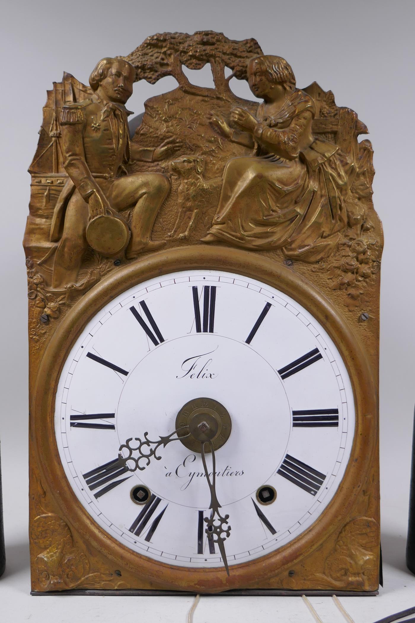 An early C19th French comtoise clock with repousse brass surround, enamel dial - Image 2 of 4