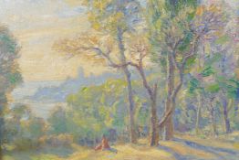 Arnold Hyneman, landscape with distant town, 34 x 26cm