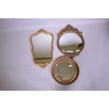 A gilt framed bevelled glass mirror, 40cm diameter, a convex mirror and an Italianate wall mirror