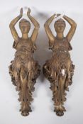 A pair of gilt plaster caryatid mounts, AF, 47cm high