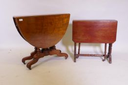 A Victorian mahogany Sutherland table, raised on turned columns with shaped supports, 80cm x 17cm