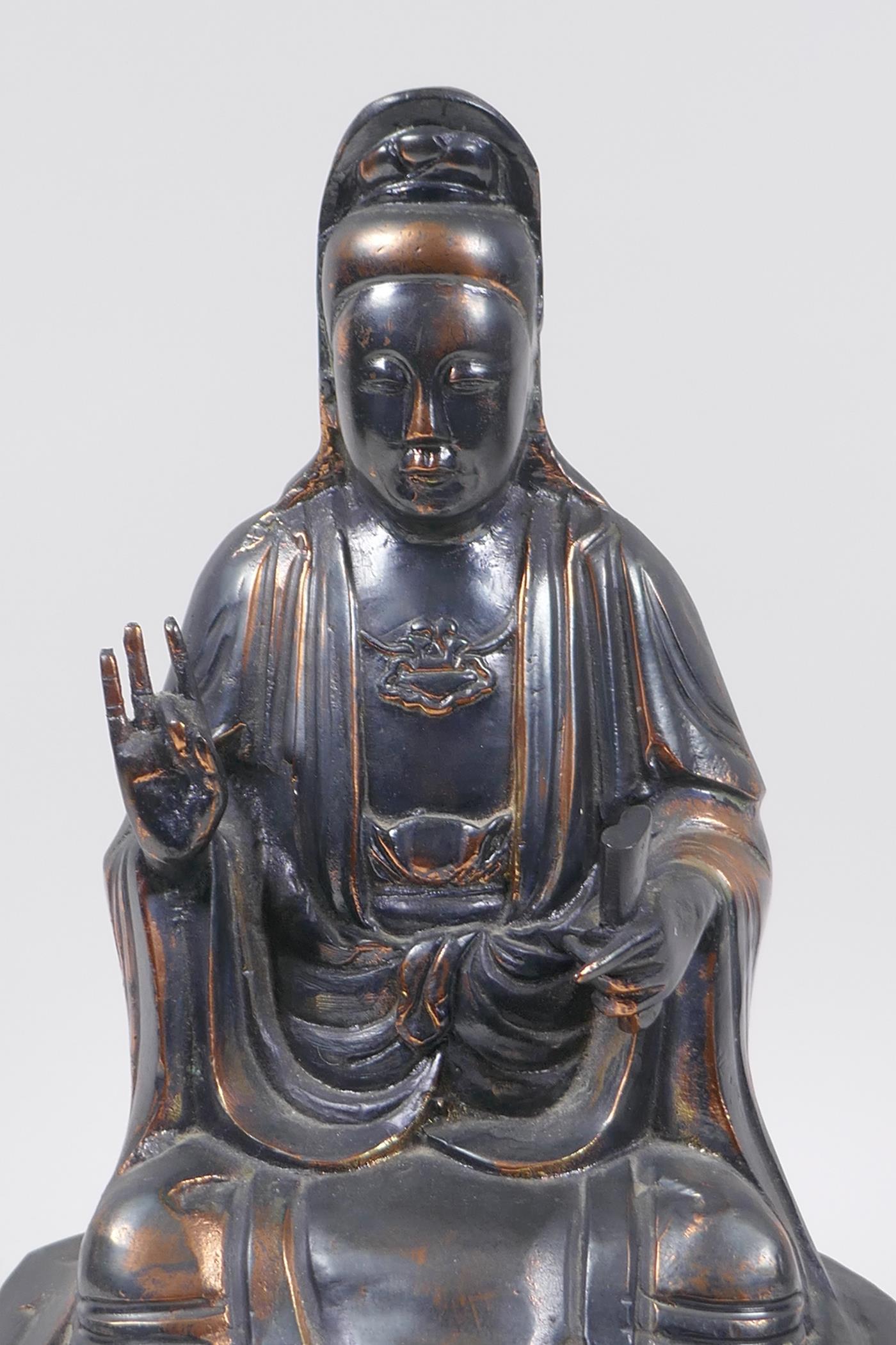 A Chinese patinated copper figure of Quan Yin, 28cm high - Image 2 of 5
