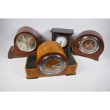 A slate cased timepiece mantel clock, 22.5cm high, and an Art Deco Westminster chimes mantel