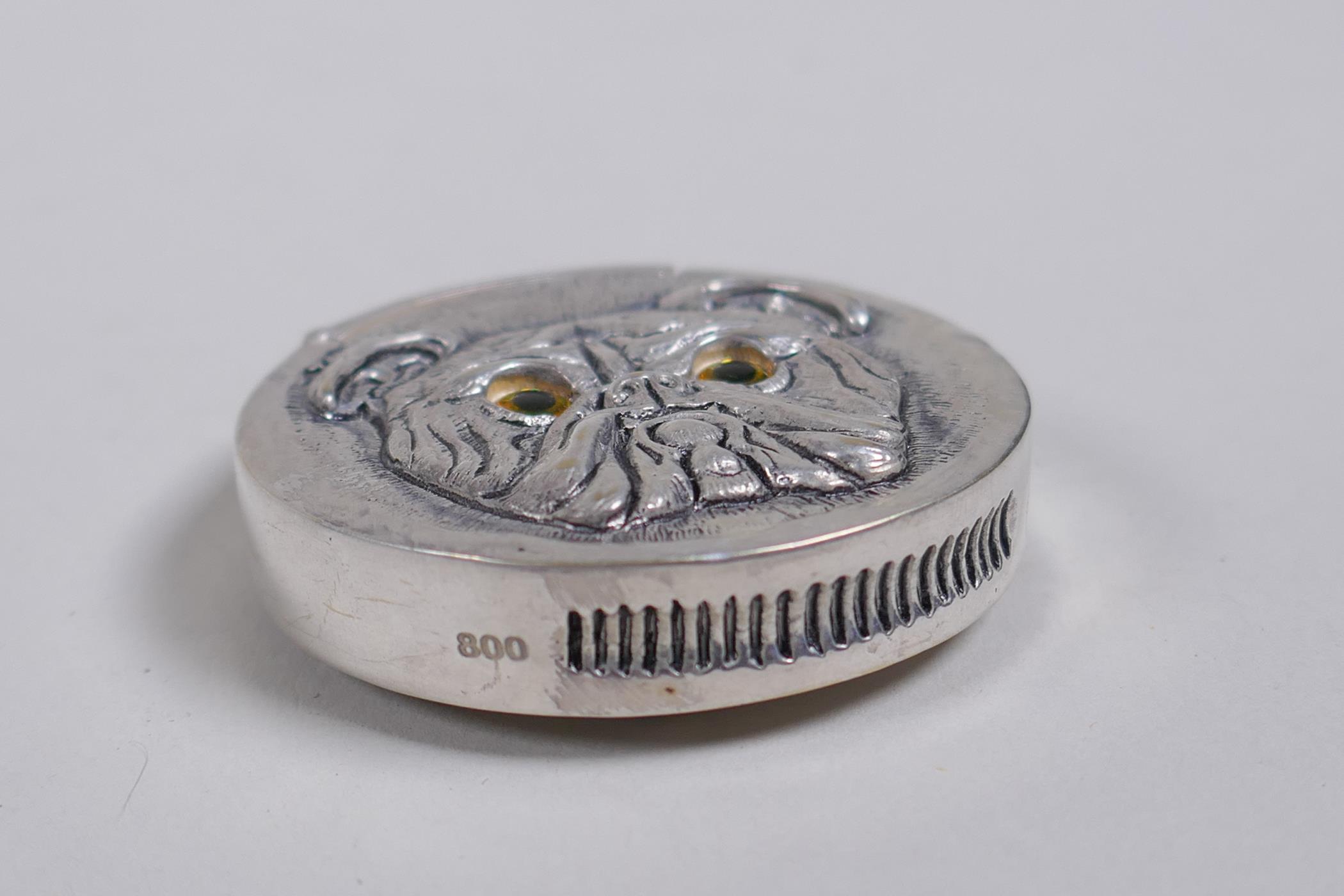 A silver plated bulldog vesta case, 4cm diameter - Image 2 of 2