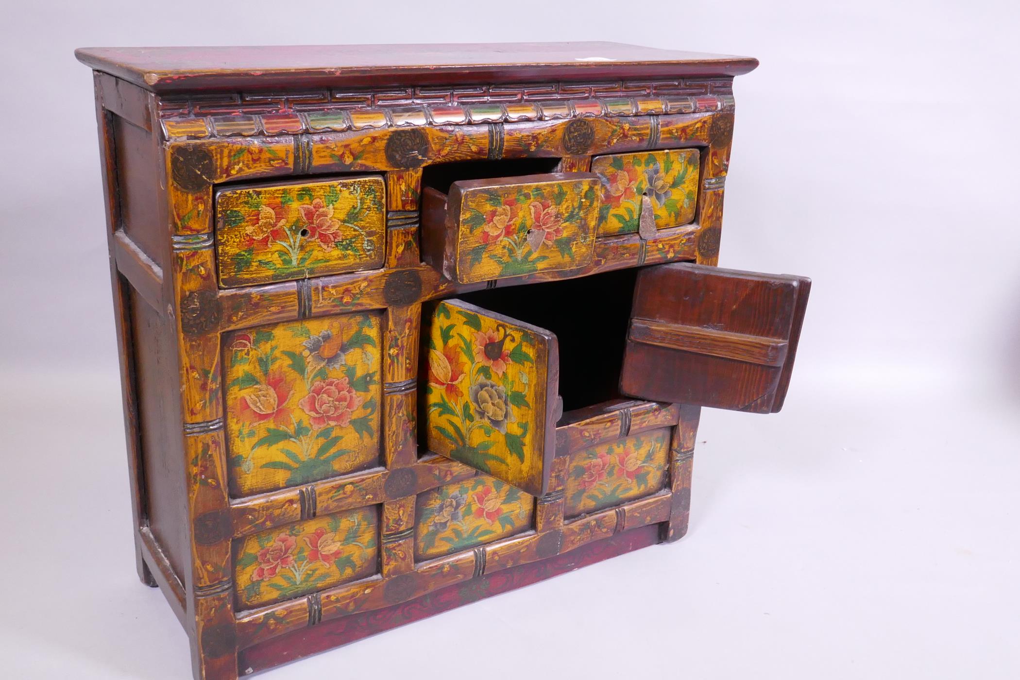 An oriental painted hardwood side cabinet with an imitation bamboo frame, 66 x 28cm, 60cm high - Image 3 of 3