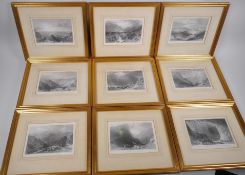 A set of nine fine quality steel plate engravings of the Lake District, 16.5 x 11.5cm