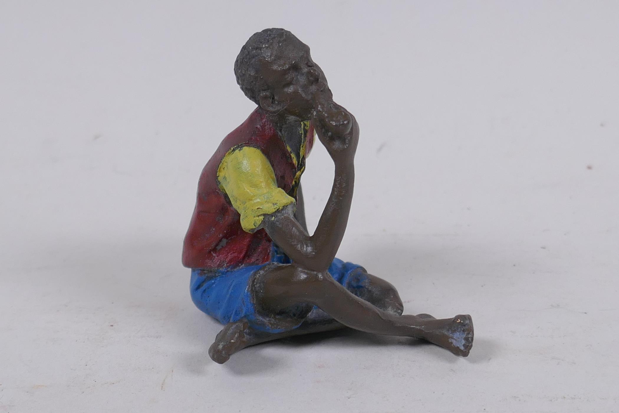 A Bergmann style cold painted bronze figure of a man smoking a pipe, 6cm high - Image 2 of 3