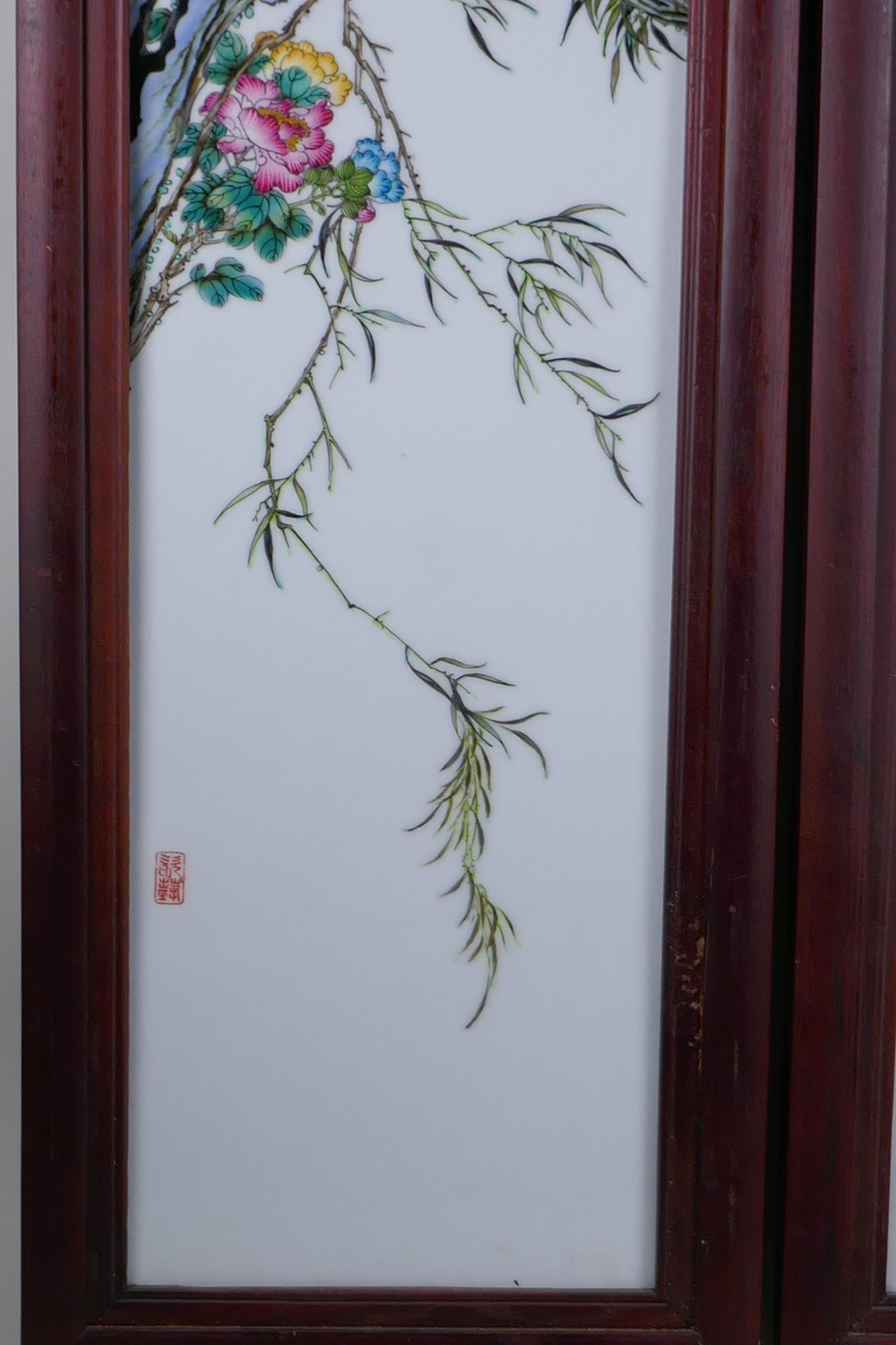 A pair of Chinese Republic style porcelain panels with polychrome insect and flower decoration, in - Image 3 of 8
