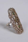 A silver gilt ring set with cubic zirconia and emeralds, size O