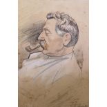 Gentleman smoking a pipe, signed W.H. Dorrity?, 1910, pen and wash, 10 x 13cm