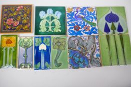 A quantity of ceramic tiles including Isnik and Art Nouveau