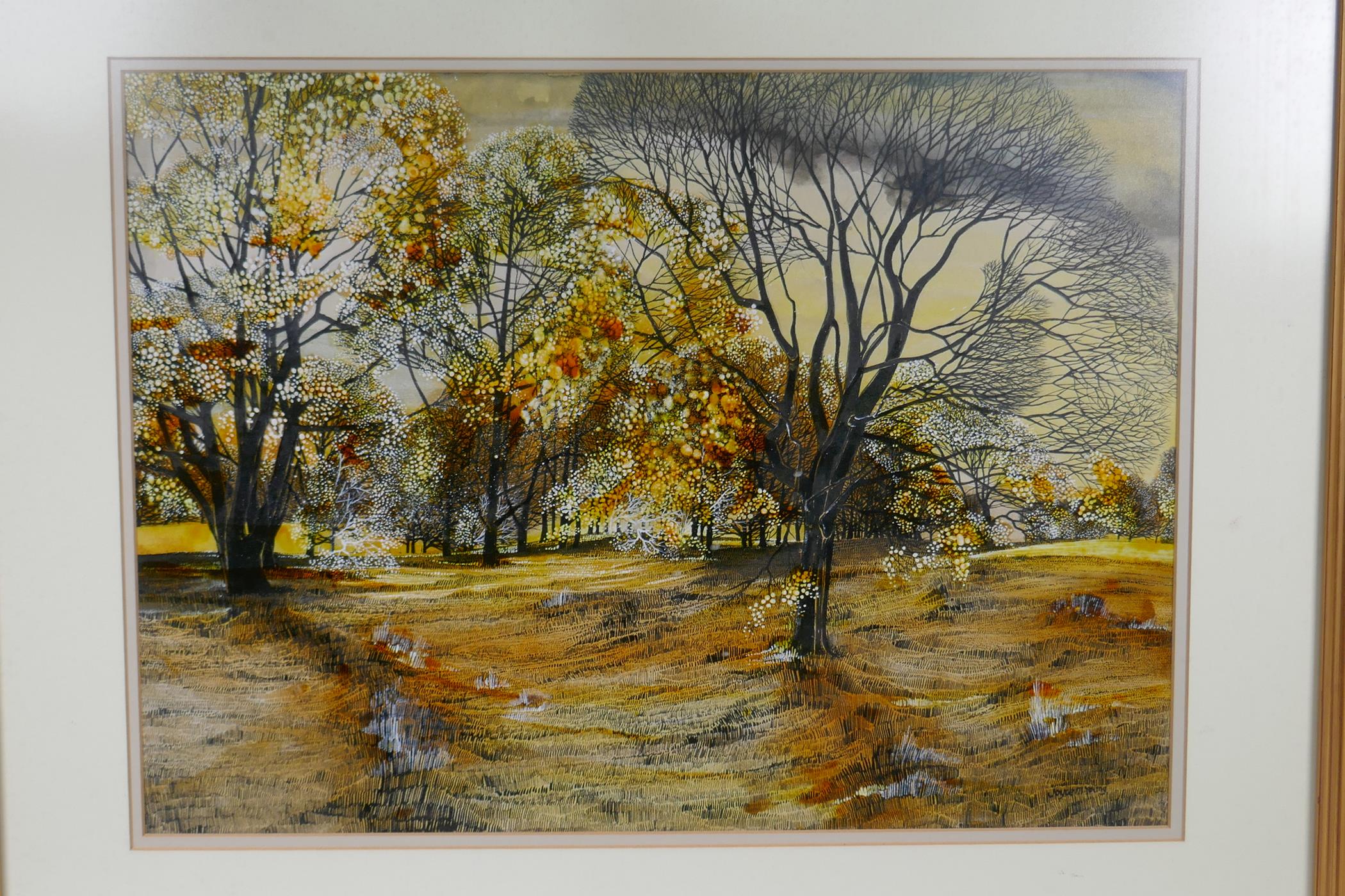Joyce McLellan Young, (British, 1942-2017), Evening Copse, 1993, mixed media on paper, 52cm x 38cm - Image 2 of 7