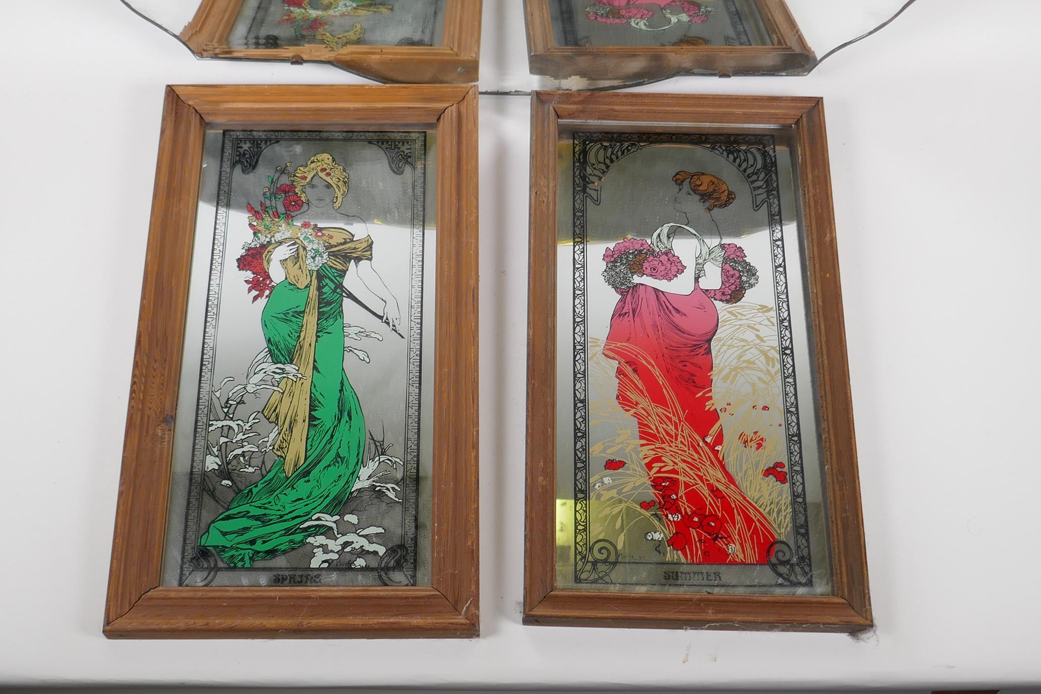 A pair of vintage reverse decorated mirrors depicting two of the seasons, and an Art Nouveau style - Image 2 of 4