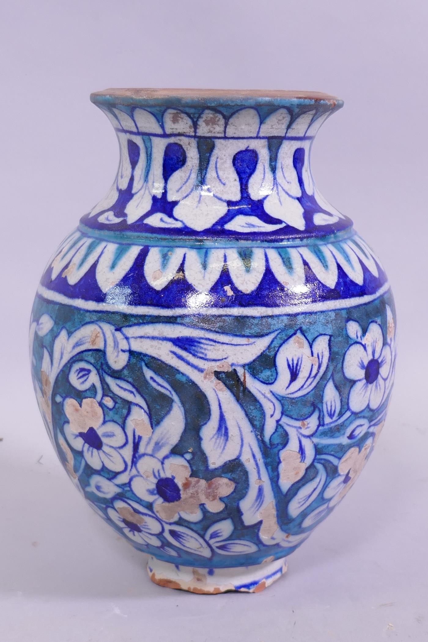 An Indian blue and turquoise glaze terracotta jar, AF, 27cm high - Image 3 of 4