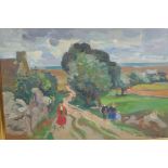 Andre Planson, figures on a country road, signed and dated 53, oil on canvas, 46 x 61cm