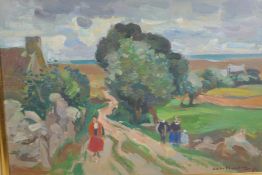 Andre Planson, figures on a country road, signed and dated 53, oil on canvas, 46 x 61cm