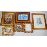 Three small gilt picture frames, apertures 12.5 x 16cm, and three other framed prints