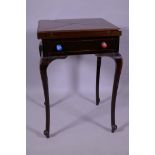 A late C19th/early C20th mahogany envelope card table with single drawer, restoration to legs, 52