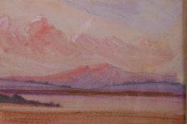 A view across a loch at sunset, initialled D.Y.C., watercolour and pencil, 22 x 27cm
