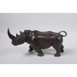 A filled bronze medal of rhinoceros, 23cm long