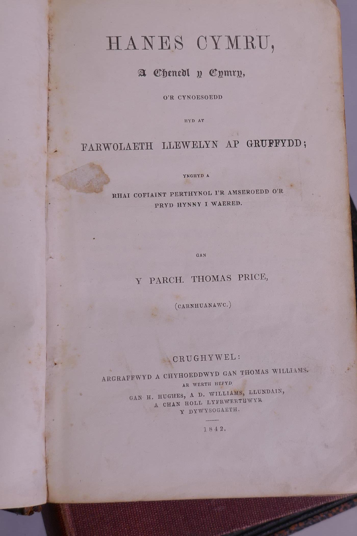 Antiquarian books with a Welsh theme; Hanes Cymru, Thomas Price, 1842; Bibl Cyssegr-Ian, 1913; - Image 2 of 3