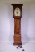 Early C19th Welsh oak longcase clock, with painted dial inscribed Stan? Jones, Lland...ry?, the