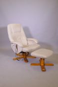 A stressless style leatherette reclining massage chair and stool