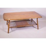 Ercol elm two tier coffee table, 65 x 120 x 47cm