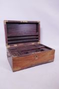 An Anglo Indian teak writing/vanity box, with campaign style brass mounts, 42 x 26 x 18cm
