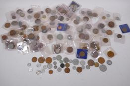 A quantity of British and foreign coins including silver 3d pieces, American quarter dollars etc