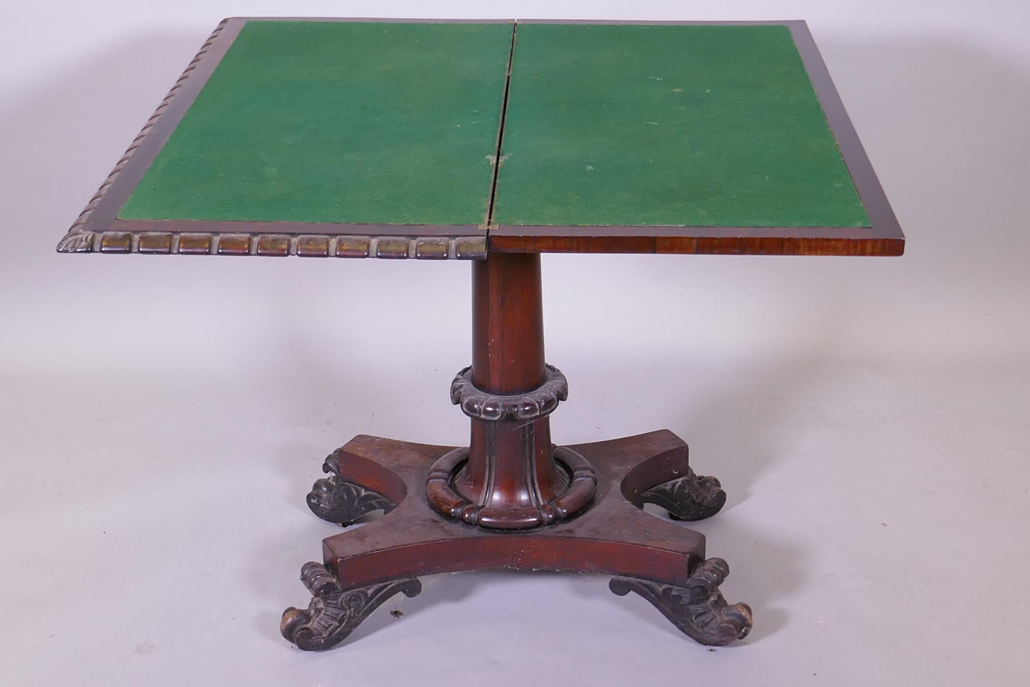 A William IV card table, with moulded edge top, raised on a tapering column and platform base with - Image 4 of 4
