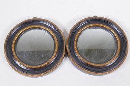 A pair of circular Hogarth framed pier glass mirrors, 14cm diameter overall