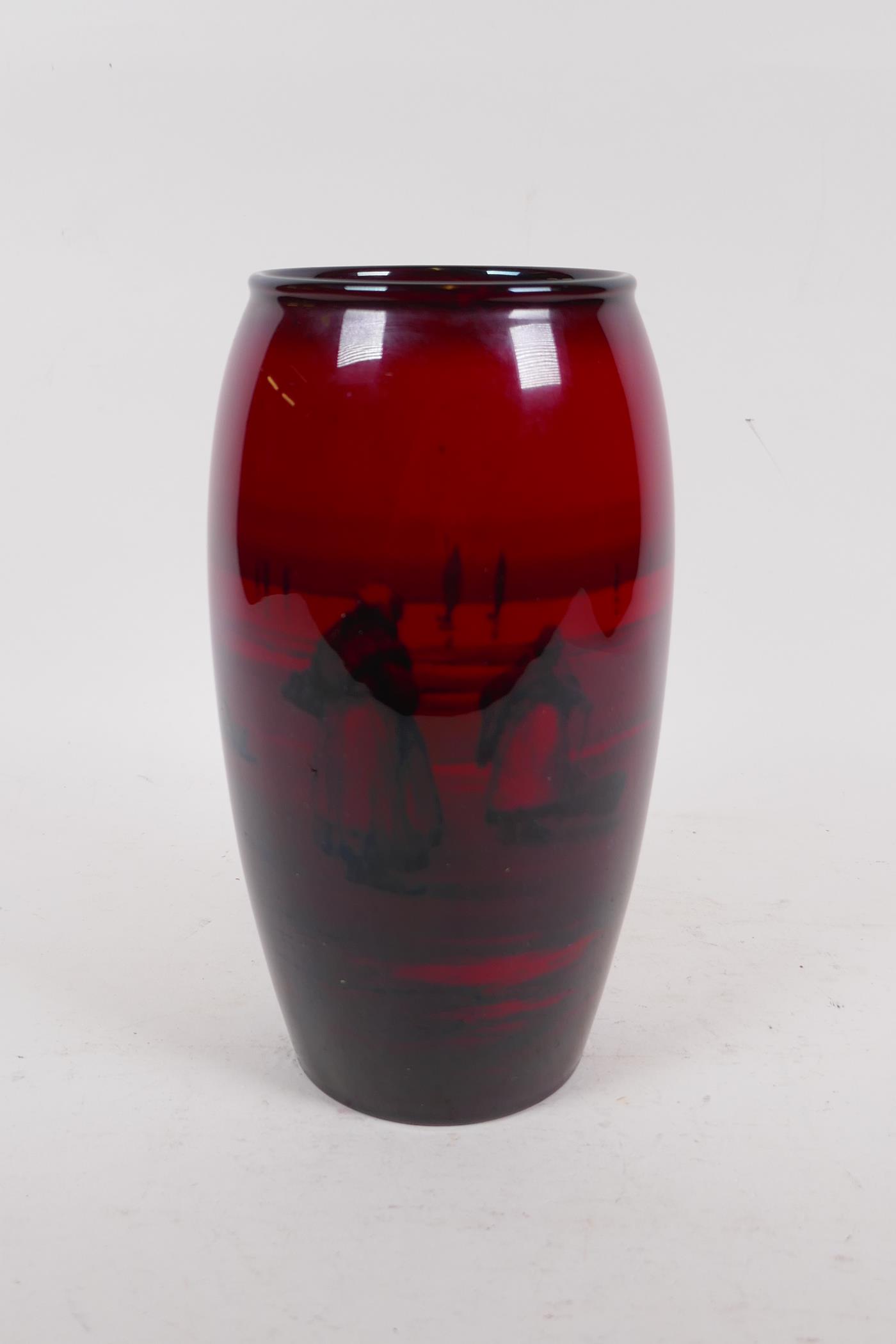 Five Royal Doulton flambe glazed ceramic vases, one restored, largest 35cm high, AF hairline crack - Image 8 of 9