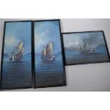 Studies of boats, three Chinese School gouache paintings, a pair plus one, all signed, largest 42