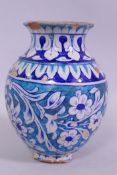 An Indian blue and turquoise glaze terracotta jar, AF, 27cm high