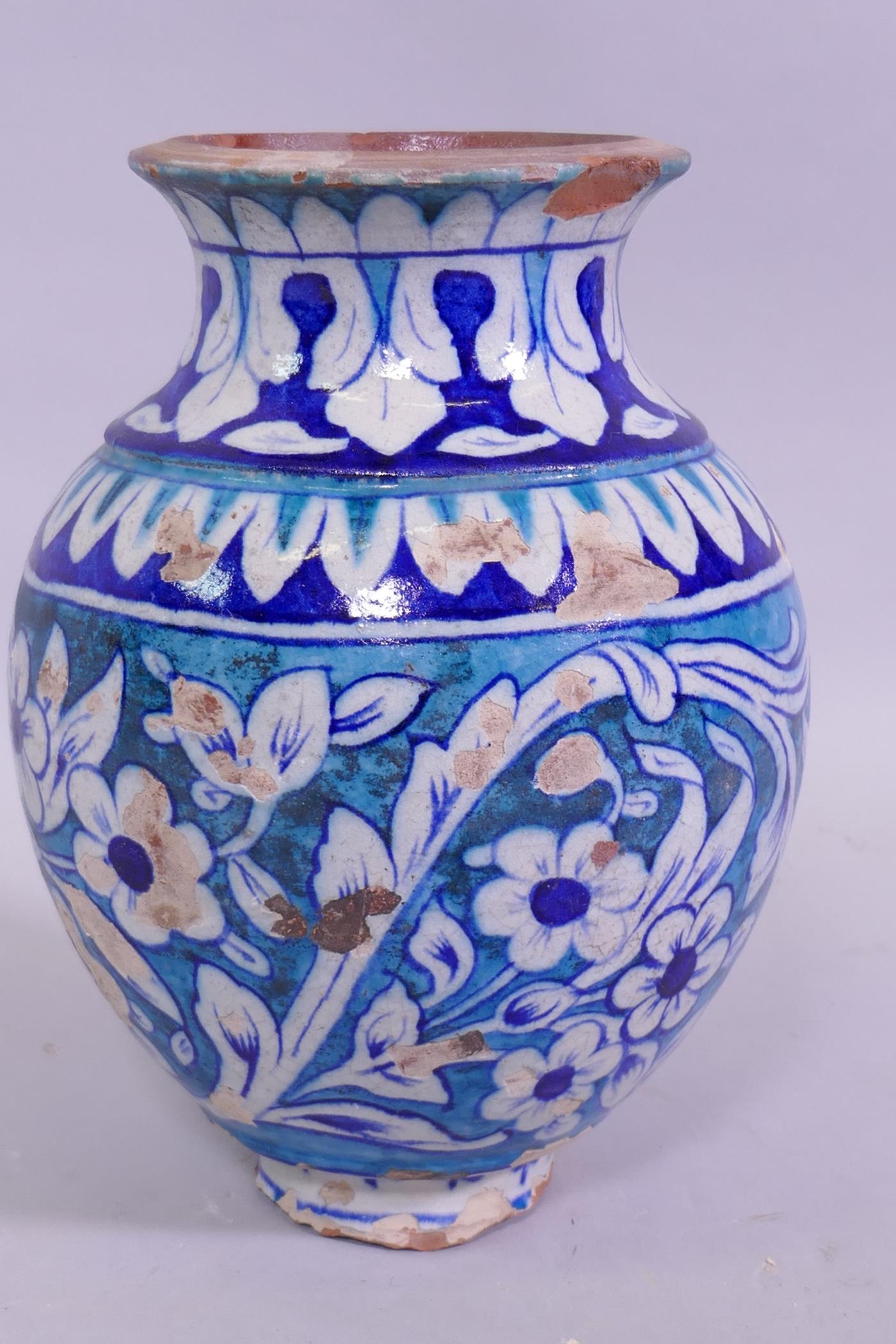 An Indian blue and turquoise glaze terracotta jar, AF, 27cm high - Image 2 of 4