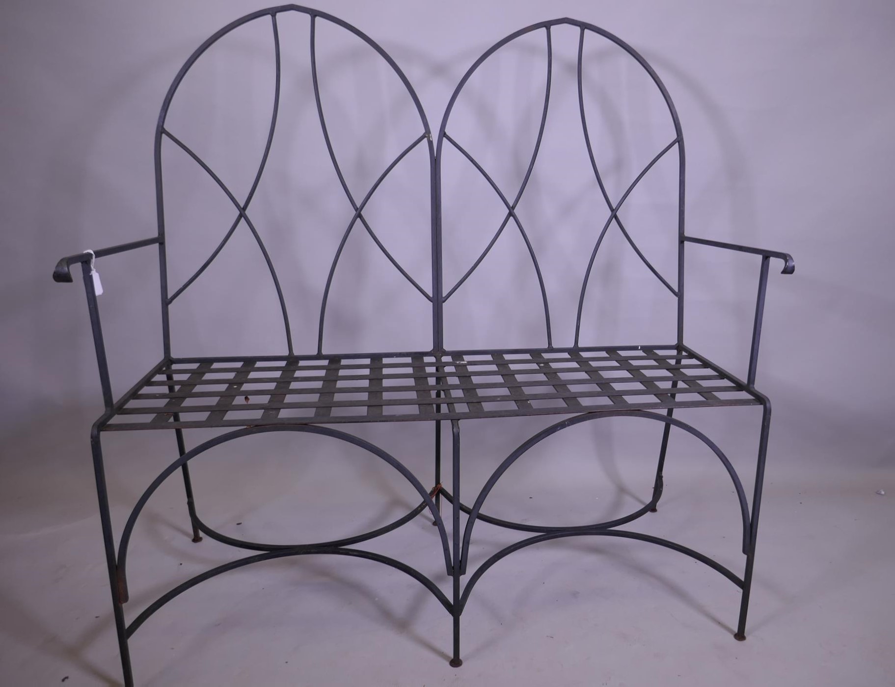 A Gothic style metal garden bench, 108cm wide - Image 2 of 2