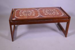 A 1970s tile top occasional table, 95 x 48 x 40cm