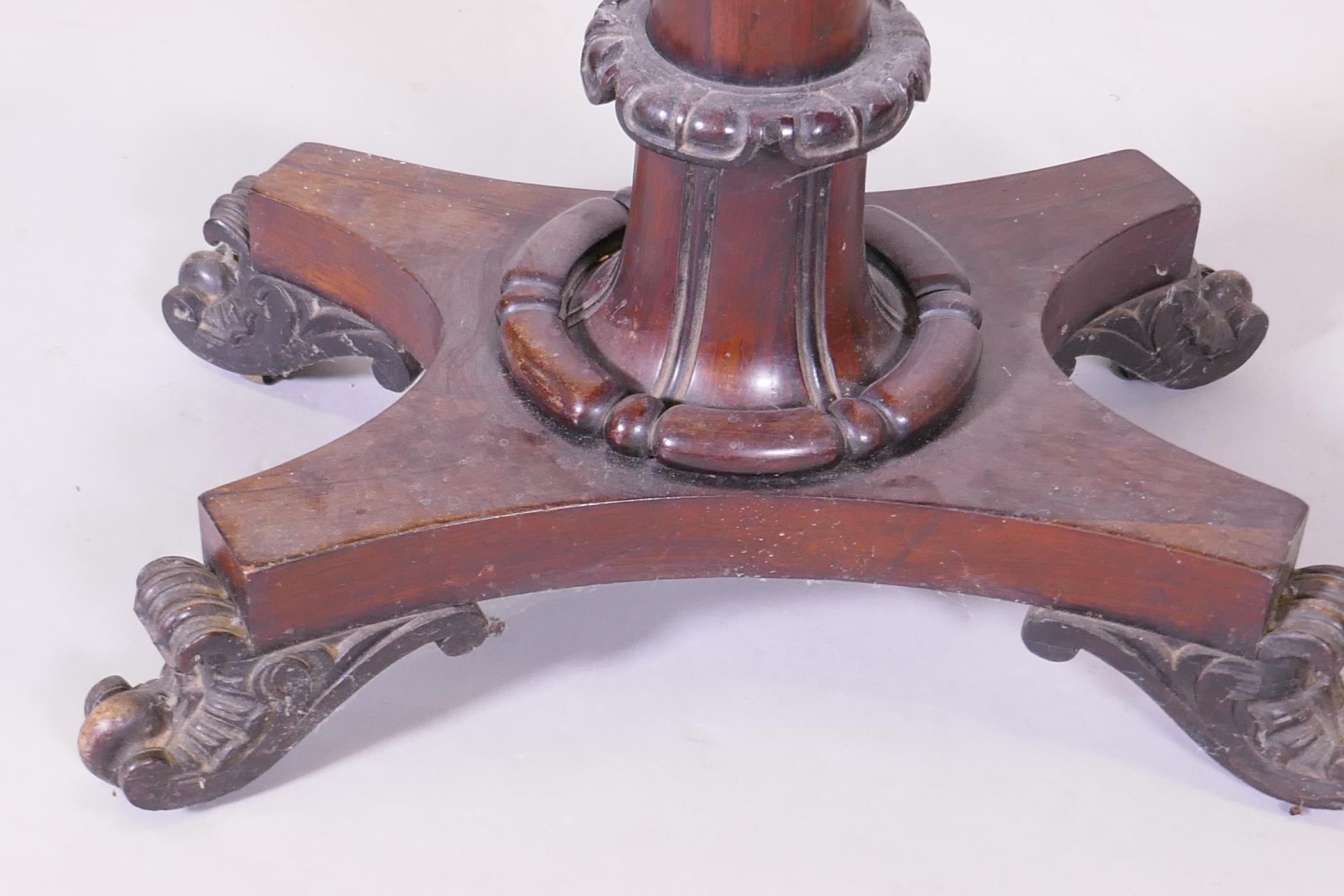 A William IV card table, with moulded edge top, raised on a tapering column and platform base with - Image 2 of 4