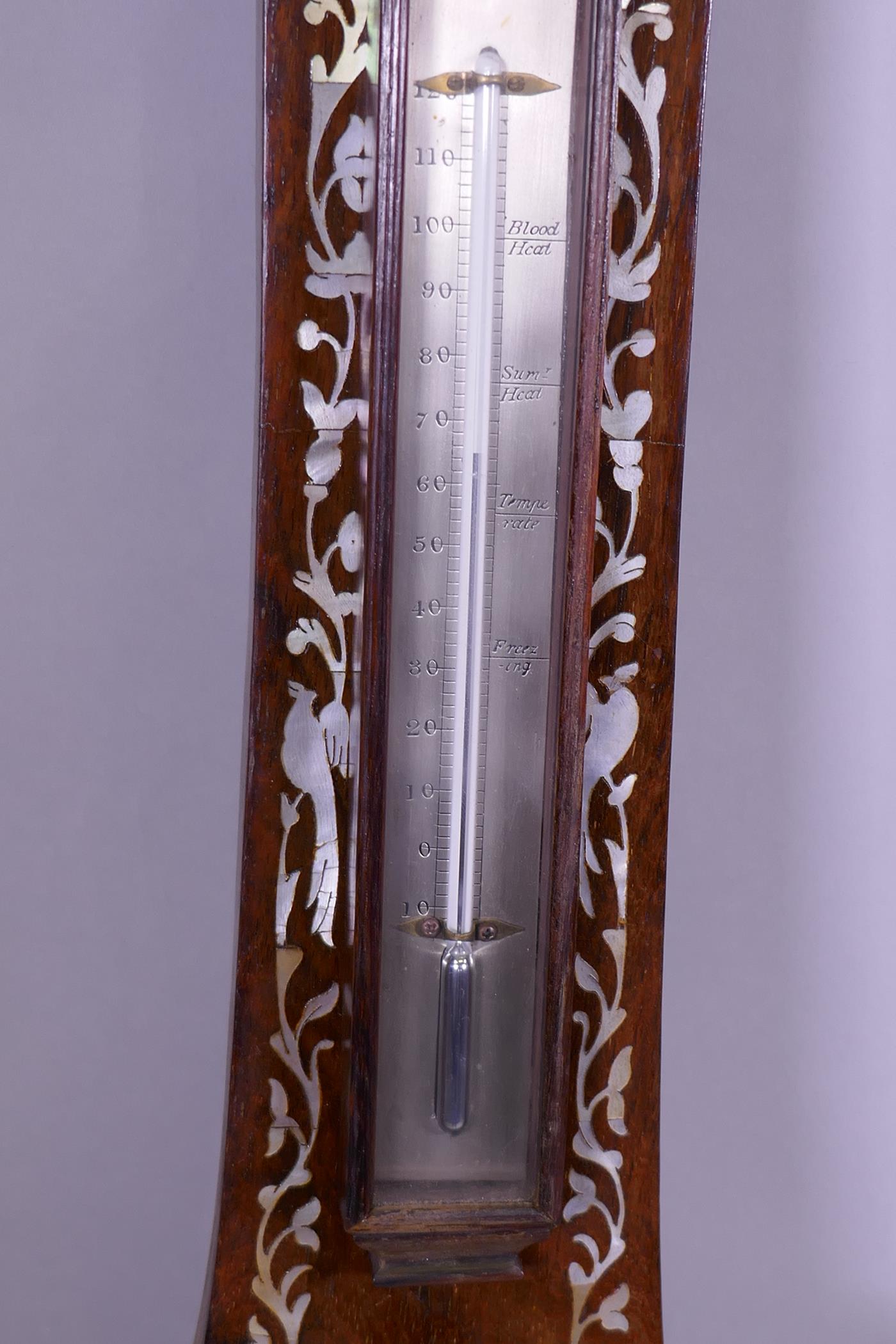 A mother of pearl inlaid rosewood cased banjo barometer, 103cm long - Image 4 of 4