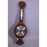 A mother of pearl inlaid rosewood cased banjo barometer, 103cm long
