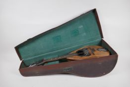 An Italian mandolin by Gennaro Maylioni, Napoli, and a travel case, mandolin 60cm long