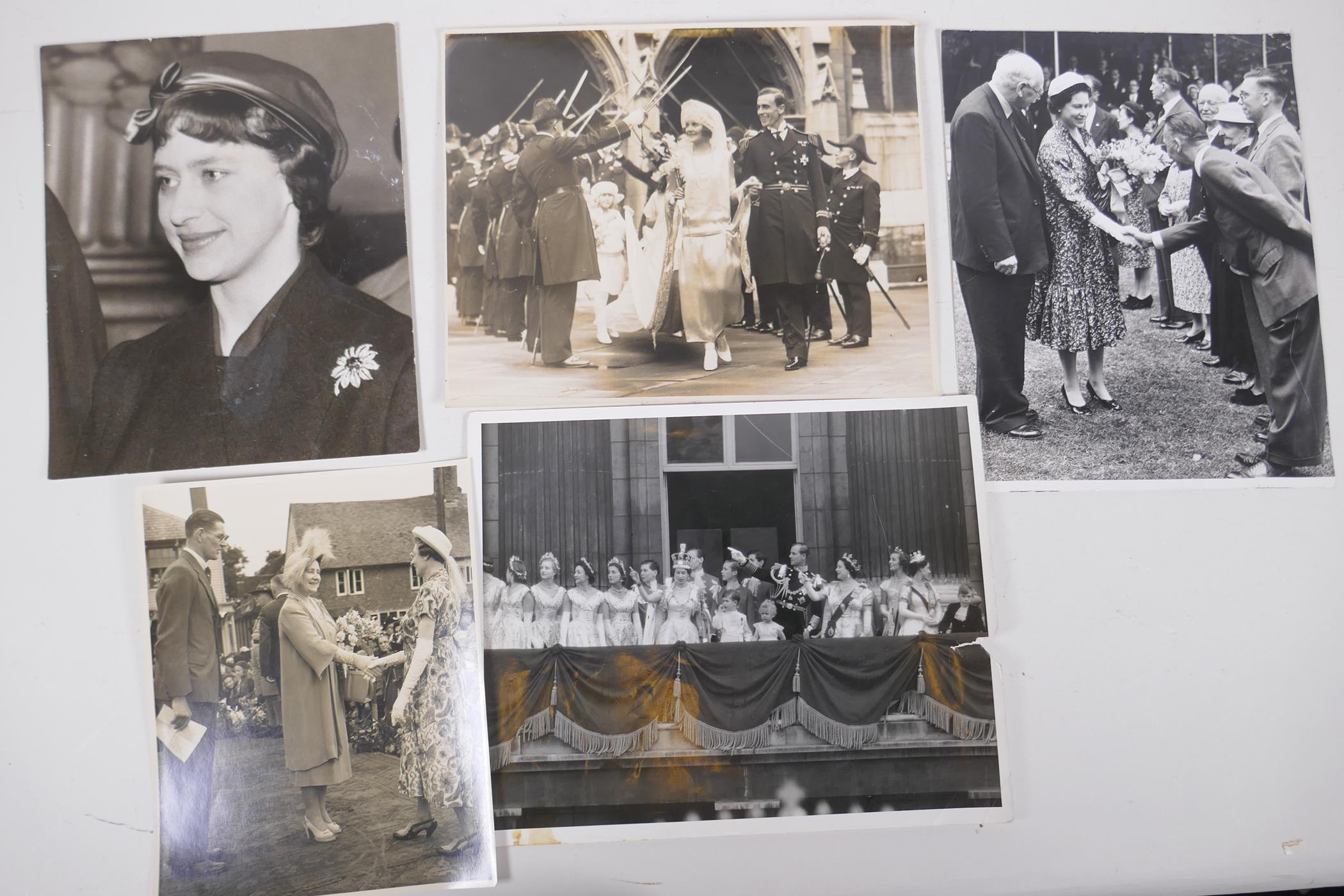 Five photographs of royalty including the weddings of Queen Elizabeth II, and Lord Mountbatten,