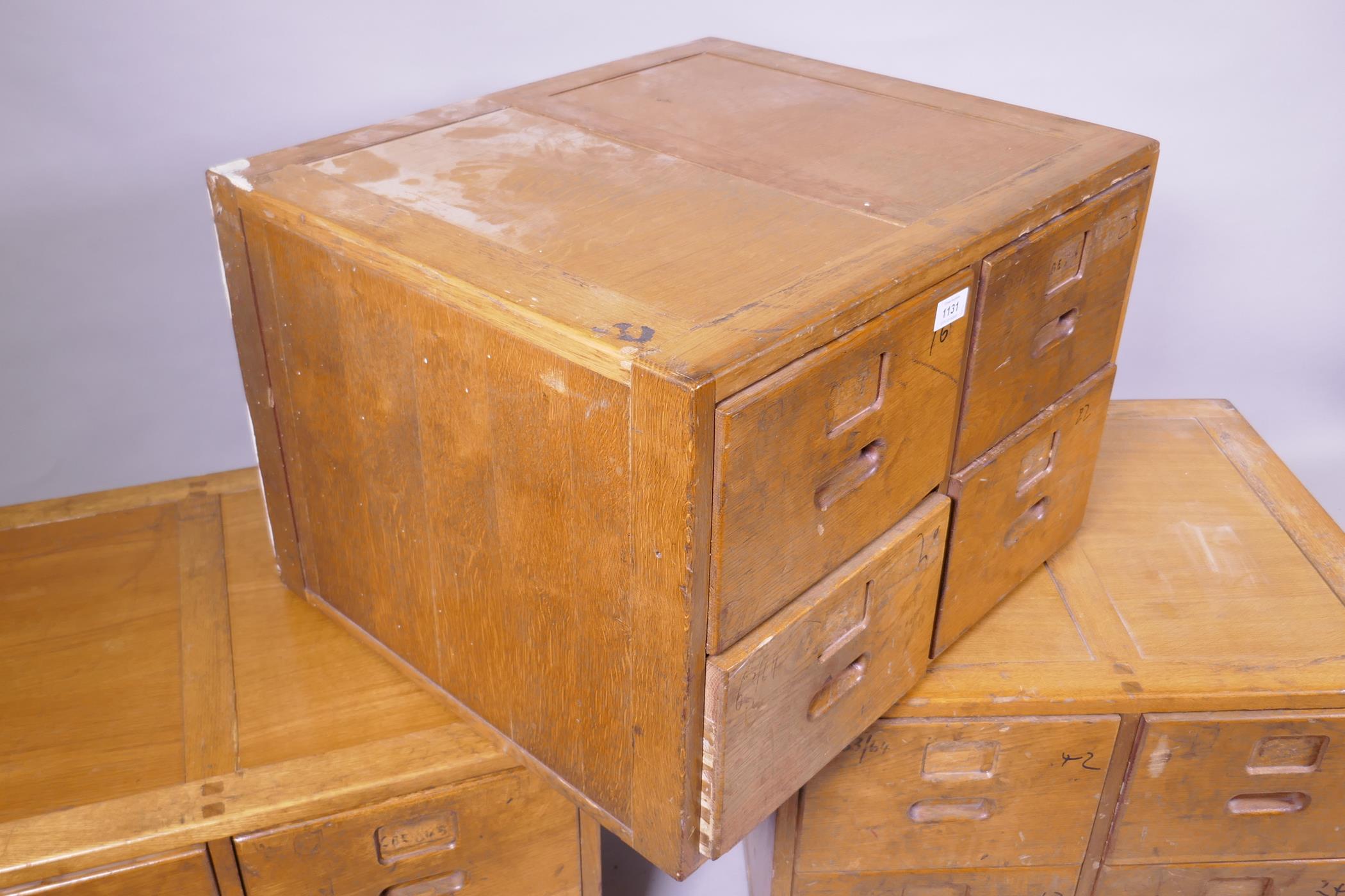 Three oak four drawer filing cabinets/haberdasher's cabinets, 60 x 51cm, 40cm high - Image 3 of 4