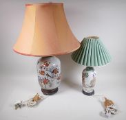 Two oriental porcelain table lamps on wood bases, largest 68cm high